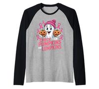 Check Your Pumpkins for Lumpkins Halloween Breast Cancer Camiseta Manga Raglan