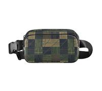 Checker Line - Riñonera de moda verde oscuro para mujeres, hombres, adolescentes, bolsa de pecho impermeable con correa ajustable para ciclismo, senderismo, gimnasio
