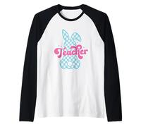 Checkerboard Bunny Teacher Easter Vibes Camiseta Manga Raglan