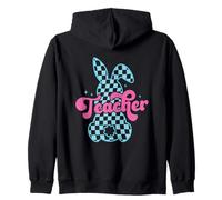 Checkerboard Bunny Teacher Easter Vibes Sudadera con Capucha