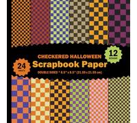 Checkered Halloween Scrapbook Paper: 24 Orange Purple Black Sheets for Origami, Mixed Media Projects, Letters, Journals, Collages - 12 Designs - 2 Sheets/Design - 8.5"x8.5"