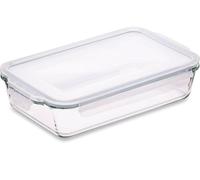 Checkmart Recipiente de vidrio para lasaña con tapa hermética a presión, bandeja rectangular grande apta para horno, sin BPA, apta para microondas, congelador y lavavajillas, 1,5 L (Cook n Freeze)