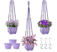 Checrxy Colgador de macramé con Maceta, Juego de 3 macetas Colgantes para Plantas de Interior, Cuerda de algodón Hecha a Mano, decoración Bohemia del hogar, Regalo Ideal para Cualquier Persona,
