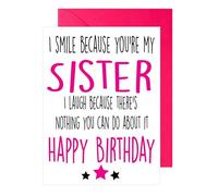Cheeky Chops Cards Tarjeta de cumpleaños divertida con texto en inglés I Laugh Because You are My Sister C183,5 x 7
