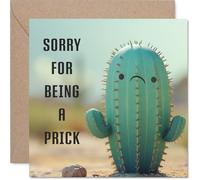 Cheeky Sorry Card - Una disculpa puntiaguda - Cactus de dibujos animados tristes y texto audaz y juguetón - Forma alegre de decir lo siento con humor - Cuadrado de 145 mm, sobre incluido