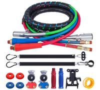 CheeMuii Kit de líneas de aire para semirremolques de 12 pies con 2 piezas de resorte de 16 pulgadas, Gladhands con soporte Gladhand y asas 3 en 1, mangueras de aire rojas y azules, kit de línea de