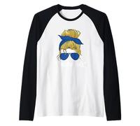 Cheer Mom Messy Bun Blanqueado Animadora Madre Mamá Padre Camiseta Manga Raglan
