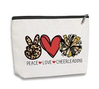 Cheer Stuff Cheerleader Cheer Bag Funny Cheerleader Gifts Cheerleading Girls Gift Christmas Birthday Gifts for Women Her Female Girls Cheer Team Merchandise - Peace Love Cheerleading, Beige
