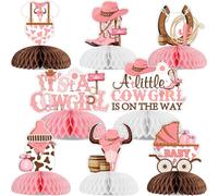 Cheereveal 8 piezas de centro de mesa de Cowgirl Baby Shower con diseño de panal, rosa A Little Cowgirl is On The Way, decoración de mesa, temática de vaquera occidental, revelación de género,