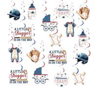 Cheereveal Decoraciones de béisbol para baby shower, 24 piezas de remolinos colgantes de A Little Slugger is On The Way, decoración de techo de béisbol vintage para niños, temática deportiva