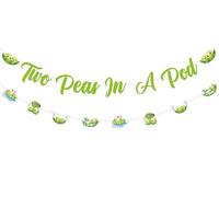Cheereveal Sweet Peas Twins - Decoración para baby shower, guirnalda de dos guisantes en una vaina, suministros de decoración colgante de revelación de género de verduras verdes