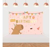 Cheereveal Telón de Fondo de cumpleaños con temática de Capa Rosa de 3 x 5 pies, póster de Fondo de Caricatura de Capibara para niñas, cumpleaños, Animales, Fiestas, Decoraciones Colgantes para