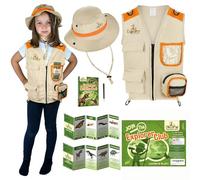 Cheerful Children Toys Kit de disfraz de explorador para niños, chaleco y sombrero de safari, aventuras al aire libre y juegos de rol. Para niños de 3 a 7 años, naranja