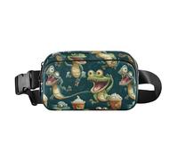 Cheerful Crocodiles - Bonita riñonera cruzada para hombres y mujeres, bolso pequeño con correa ajustable para ciclismo, senderismo, gimnasio, cocodrilos alegres, helados, verde, talla única, Cheerful