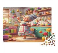 Cheerful Grandmother Cooking 100% Recycled Cardboard Granny Dancing in Kitchen 1000Pc Jigsaw Puzzles For Adults & Kids Fun Present 52x38cm/1000pcs