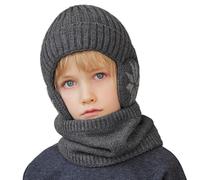 Cheerful Mario 3-8 Año Set de Gorro y Bufanda Niño Invierno Gorro Lana con Orejeras Braga de Cuello Forro Polar Gris Oscuro