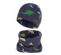 Cheerful Mario Set de Bufanda y Gorro Para Bebe Niño Niña Doble Capa Beanie y Braga Cuello de Algodón Suave Dinosaurios Gris 3-7 Año