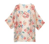 Cheerful Mario Verano Kimono Mujer Cardigan Largo Chiffon Ropa de Playa Baño 3/4 Manga Bikini Cover Up Flores L