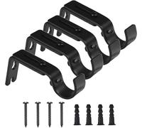 Cheerhom 4 Piezas Soporte de Barra de Cortina de Metal, Soporte de Pared Ajustable para Barra de Cortina, Soportes de Barra de Cortina con Tornillos para Cocina, Baño, Dormitorio - Negro