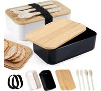 Cheerhom Fiambreras Bento,2PCS 1000Ml Bento Box Fiambrera Infantil y Adultos con 3 Cubiertos,Lunch Box Sin BPA y apta para Lavavajillas,Para Microondas