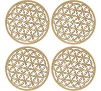 Cheerhom Juego de 4 Posavasos Redondos de Madera, diseño de Flor de la Vida, Vasos para Bebidas, Bar, Tazas, Cristal, 10 cm