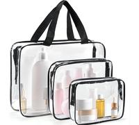 Cheerhom Paquete de 3 Maletas de Mano Transparentes aprobadas por la TSA, Bolsa de líquidos, Bolsa de Viaje, Impermeable, Bolsa de cosméticos para Hombres, Mujeres y niñas, Transparente