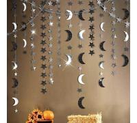 Cheerland Glitter Black Silver Star Moon Garland Kit Halloween Fiesta Decoración Colgante Papel Twinkle Star Cumpleaños Suministros Boda Baby Shower Retirement Graduación Año Nuevo Compromiso