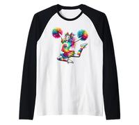 Cheerleader Pom Poms Colorful Outfit Rainbow Tie Dye Camiseta Manga Raglan