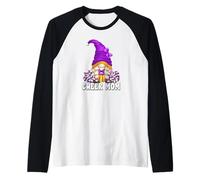 Cheerleading Mom GNOME with Purple Pom Poms For Cheer Mom Camiseta Manga Raglan
