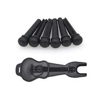 Cheerock 6 pines de puente de guitarra acústica, pines de cuerda de guitarra acústica de madera de ébano con extractor de pines de guitarra, pines de puente piezas de repuesto para guitarra acústica