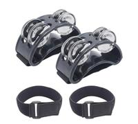 Cheerock Juego de 2 panderetas de pie con correas de cinta mágica ajustables, instrumento de percusión con cascabeles de acero plateado, se adapta a todos los tamaños de pie, ideal para tocar y bailar