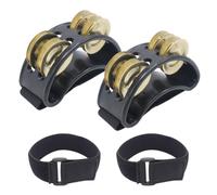 Cheerock Juego de 2 panderetas de pie con correas de cinta mágica ajustables, instrumento de percusión con cascabeles de acero dorado, se adapta a todos los tamaños de pie, ideal para tocar y bailar