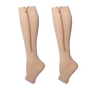 Cheeroyal 1 calcetines comprimidos de doble tamaño con cremallera 15-20 mm Hg calcetines comprimidos para mujeres y hombres Calcetines abiertos para los dedos de los pies (4XL, skin)