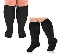 Cheeroyal 2 piezas de calcetines comprimidos para hombres y mujeres de gran tamaño 20-30 mmhg de ancho de pierna grande y calcetines de rodilla ciclo de soporte (4XL, black)