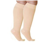 Cheeroyal 2 piezas de calcetines comprimidos para hombres y mujeres de gran tamaño 20-30 mmhg de ancho de pierna grande y calcetines de rodilla ciclo de soporte (4XL, skin)