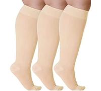 Cheeroyal 3 piezas de calcetines comprimidos para hombres y mujeres de gran tamaño 20-30 mmhg de ancho de pierna grande y calcetines de rodilla ciclo de soporte (skin, 5XL)