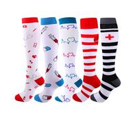 Cheeroyal 5 pares de calcetines de compresión de 20 a 30 mmHg para hombres/mujeres, enfermeras, correr, maternidad, embarazo, vuelo, viajes, salud médica, deporte, 3, Small/Medium