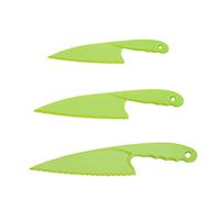 Cheeroyal Juego de cuchillos de cocina de plástico 3 uds, cuchillos de cocina de nailon coloridos seguros para niños, para ensaladas de lechuga, pasteles o frutas (Green)
