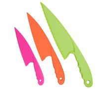 Cheeroyal Juego de cuchillos de cocina de plástico 3 uds, cuchillos de cocina de nailon coloridos seguros para niños, para ensaladas de lechuga, pasteles o frutas (mix)