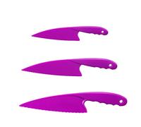 Cheeroyal Juego de cuchillos de cocina de plástico 3 uds, cuchillos de cocina de nailon coloridos seguros para niños, para ensaladas de lechuga, pasteles o frutas (purple)