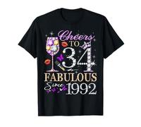 Cheers to 34 Fabulous Since 1992 34th Birthday Women Girls Camiseta