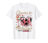 Cheers to 34 Fabulous Since 1992 34th Birthday Women Girls Camiseta