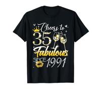 Cheers to 35 Fabulous Since 1991 35th Birthday Women Girls Camiseta