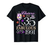 Cheers to 35 Fabulous Since 1991 35th Birthday Women Girls Camiseta