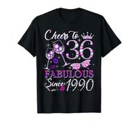 Cheers to 36 Fabulous Since 1990 36th Birthday Women Girls Camiseta