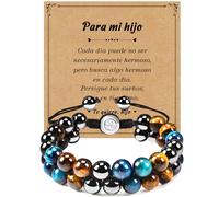 CheersLife 2 Capas Pulseras Hijo Regal para Hijo A Mi Hijo Pulsera Hombre Pulseras Cuero Hombre Pulseras Para Hombre Hijo Cumpleaños Regalo para Hombres 8mm Pulseras Piedras Naturales Regalo de Niño