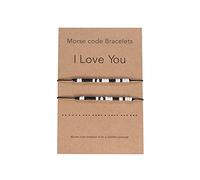 CheersLife 2 piezas código Morse cuentas de arroz pareja pulsera amuletos de la suerte joyería tejida a mano regalos para mujeres novio novia mejores amigos madre hija regalos del día de San Valentín