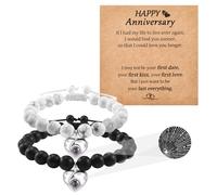 CheersLife 2PCS que Empareja la Piedra de la Proyección del Corazón Pulseras de Pareja para Hombres Mujeres Feliz Aniversario Te Amo en 100 Idiomas Lover Bracelets Regalos del Día San Valentín