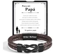 CheersLife Dia Del Padre Regalos Pulsera para Papá Regalo Original Día Del Padre Pulsera de Cuero Ideas de Papa Regalos Cumpleaños con Tarjeta Te Quiero Papá - Marrón