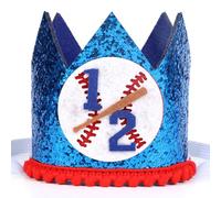 Cheerupp 1/2 Gorra De Cumpleaños De Béisbol Para Niñas Y Niños, Tema Deportivo Béisbol Medio - Cumpleaños Brillo Corona Seis Meses Y Medio Fiesta De Cumpleaños Decoración Suministrada